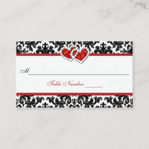 Rood Zwart Wit Damast Joined Hearts Place Card Plaatskaartje