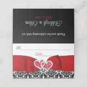 Rood, Zwart, Wit Damast Liefde Harten Bruiloft (Buitenkant ongevouwen)