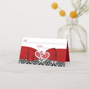 Rood, Zwart, Wit Damast Liefde Harten Bruiloft