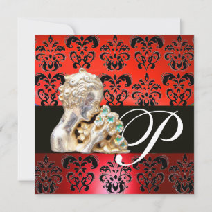 ROOD, ZWART, WIT DAMASTEN SIEREN MONOGRAM KAART