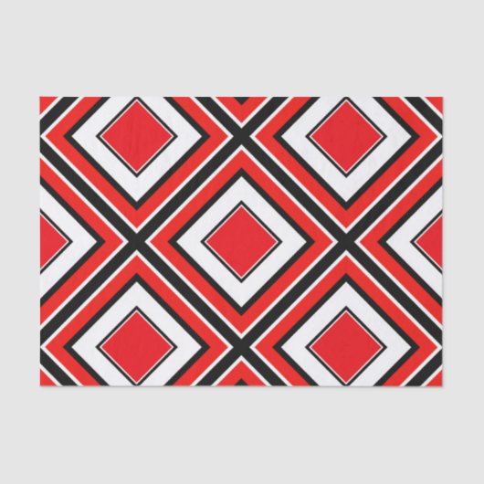 Rood Zwart Wit Diamant Geometrisch Tissuepapier (Voorkant)