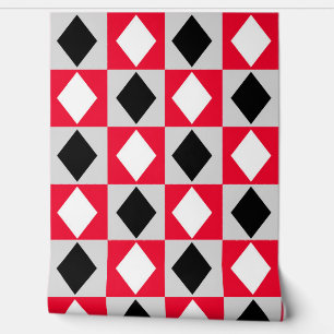 Rood Zwart Wit Diamant Rhombus Behang