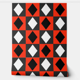Rood Zwart Wit Diamant Rhombus Behang