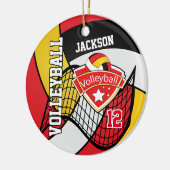 Rood, zwart, wit en goudvolleybal keramisch ornament (Links)