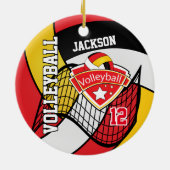 Rood, zwart, wit en goudvolleybal keramisch ornament (Achterkant)