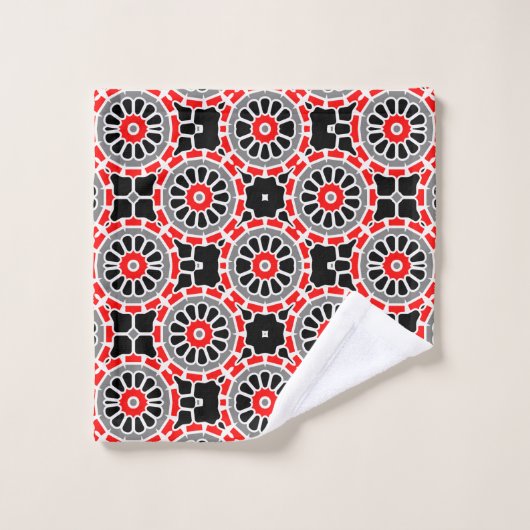 Rood zwart wit en grijs mozaïek geometrisch patroo bad handdoek (Wasdoekje)