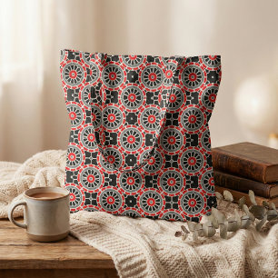 Rood zwart wit en grijs mozaïek geometrisch patroo stof