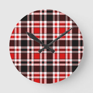 Rood Zwart Wit Flanel Tartan Patroon Ontwerp Ronde Klok