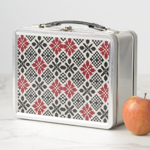 Rood Zwart Wit Geometrisch Folk Patroon