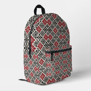 Rood Zwart Wit Geometrisch Folk Patroon Bedrukte Rugzak