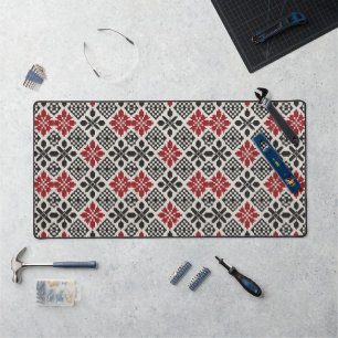Rood Zwart Wit Geometrisch Folk Patroon Bureaumat