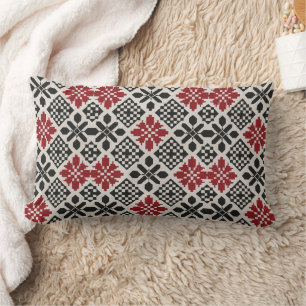 Rood Zwart Wit Geometrisch Folk Patroon Kussen