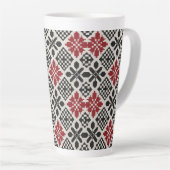 Rood Zwart Wit Geometrisch Folk Patroon Latte Mok (Rechterhoek)
