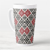 Rood Zwart Wit Geometrisch Folk Patroon Latte Mok (Linkerhoek)