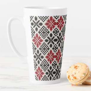 Rood Zwart Wit Geometrisch Folk Patroon Latte Mok