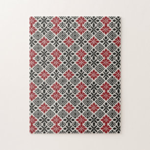 Rood Zwart Wit Geometrisch Folk Patroon Legpuzzel