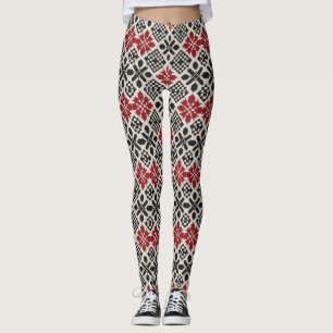 Rood Zwart Wit Geometrische Keffiyeh Folk Patroon Leggings