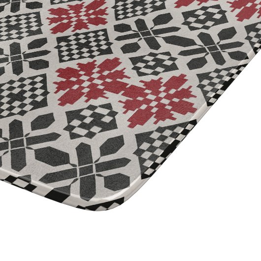 Rood Zwart Wit Geometrische Keffiyeh Folk Patroon Snijplank (Hoek)