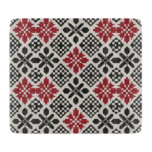 Rood Zwart Wit Geometrische Keffiyeh Folk Patroon Snijplank (Voorkant)