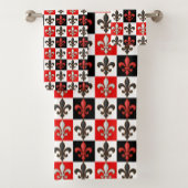 Rood Zwart Wit Geruit Fleur-de-lis Design Bad Handdoek