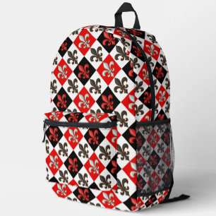 Rood Zwart Wit Geruit Fleur-de-lis Design Bedrukte Rugzak