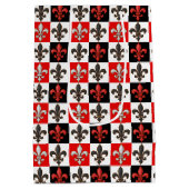 Rood Zwart Wit Geruit Fleur-de-lis Design Medium Cadeauzakje (Achterkant)