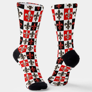 Rood Zwart Wit Geruit Fleur-de-lis Design Sokken