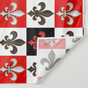 Rood Zwart Wit Geruit Fleur-de-lis Design Stof