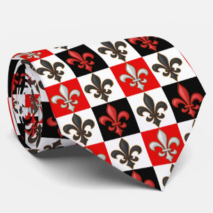 Rood Zwart Wit Geruit Fleur-de-lis Design Stropdas