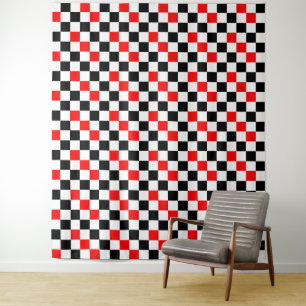Rood Zwart Wit Geruit Patroonontwerp Wandkleed