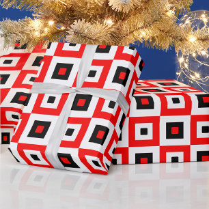 Rood Zwart Wit Geruit Vierkant Patroonontwerp Cadeaupapier
