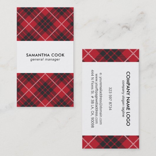 Rood zwart & wit geruite patroon visitekaartje (Voorkant / Achterkant)