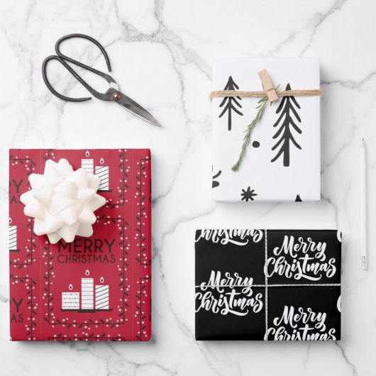 Rood Zwart Wit Kaars Illustraties Patroon Inpakpapier Vel (Voorkant)