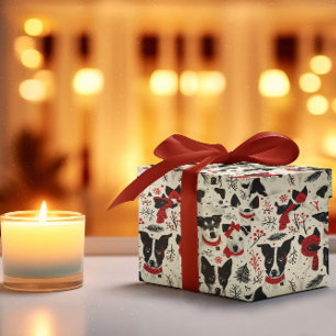 Rood Zwart Wit Kerst Honden Thema Patroon Cadeaupapier