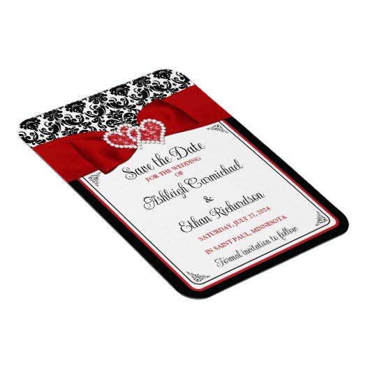 Rood, Zwart, Wit Liefde Harten Foto Save the Date Magneet (Rechterzijde)