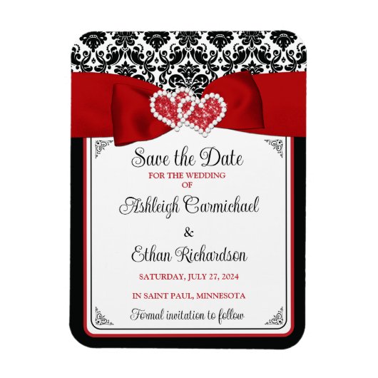 Rood, Zwart, Wit Liefde Harten Foto Save the Date Magneet (Verticaal)