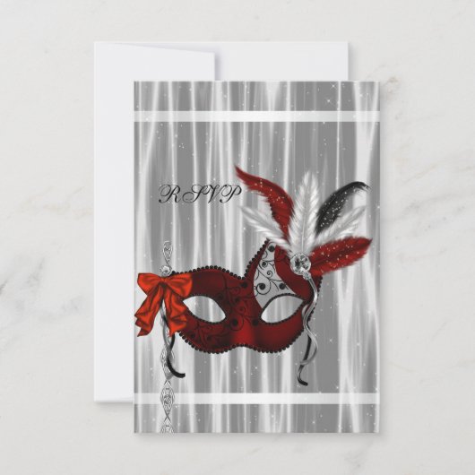 Rood Zwart Wit Masquerade Party RSVP (Voorkant)