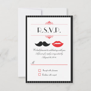 Rood, Zwart & Wit Mustache & Lippen Bruiloft RSVP