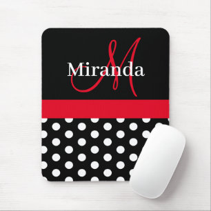 Rood Zwart Wit Polka Dot Monogram Muismat