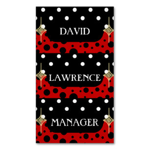 ROOD ZWART WIT POLKA STIPPEN MODERN TRENDY MANAGER MAGNETISCH VISITEKAARTJE