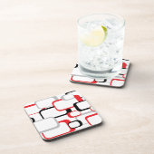 Rood zwart wit Retro Squares Bier Onderzetter (Rechterzijde)