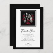 Rood & Zwart Wit Rozen Skelet Bruiloft Dank u Kaart (Voorkant / Achterkant)