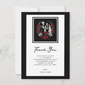 Rood & Zwart Wit Rozen Skelet Bruiloft Dank u Kaart (Voorkant)
