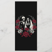 Rood & Zwart Wit Rozen Skelet Bruiloft Menu (Achterkant)