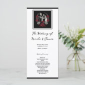 Rood & Zwart Wit Rozen Skelet Bruiloft Menu (Staand voorkant)
