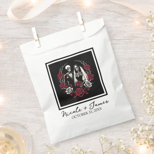 Rood & Zwart Wit Rozen Skelet Paar Bruiloft Bedankzakje (Geknipt)