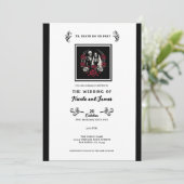 Rood & Zwart Wit Rozen Skelet Paar Bruiloft Kaart (Staand voorkant)