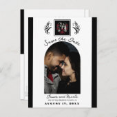 Rood & Zwart Wit Rozen Skelet Save the Date Aankondigingskaart (Voorkant / Achterkant)