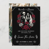 Rood & Zwart Wit Rozen Skelet Save the Date Kaart (Voorkant / Achterkant)
