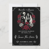 Rood & Zwart Wit Rozen Skelet Save the Date Kaart (Voorkant)